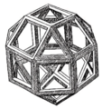 达文西所绘的菱方八面体（rhombicuboctahedron），1509年出现在卢卡·帕西奥利的《神圣比例》（Divina Proportione）中