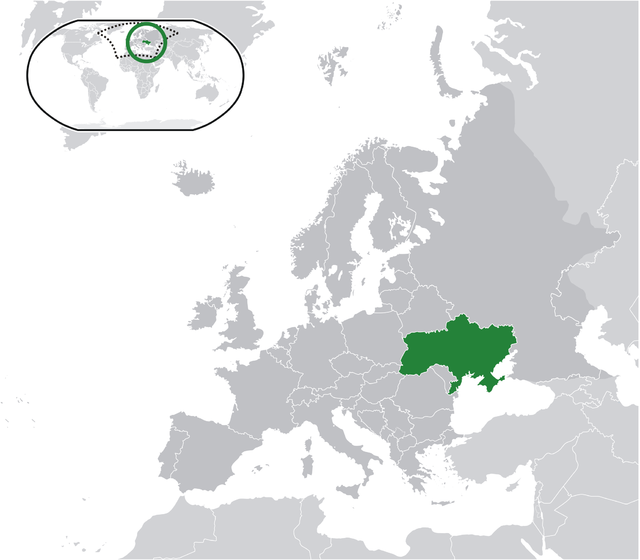 Местоположбата на  Украина  (зелено)на Европскиот континент  (серо)