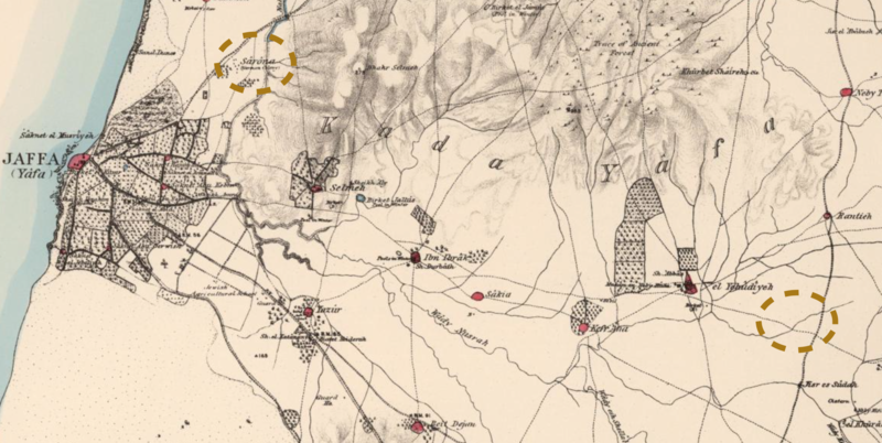 File:Location of Sarona and Wilhelma (established later) German Templar Colonies in the PEF Survey of Palestine in the context of Jaffa (see green circles).png