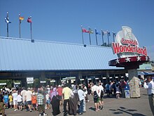 Entrance to the park featuring its original name. The park reverted to its original name in 2007, after it was acquired by Cedar Fair. Main entrance of Canada's Wonderland in Vaughan, Ontario, Canada - 20110717.jpg