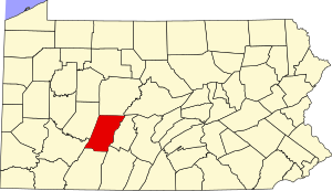 Kaart van Pennsylvania met de nadruk op Cambria County