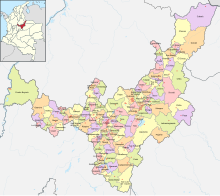 Municipalities of Boyaca. The district and urban area of Tunja high lightened Mapa de Boyaca (politico).svg