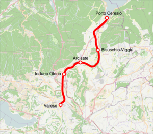 Route of the Varese – Porto Ceresio railway line