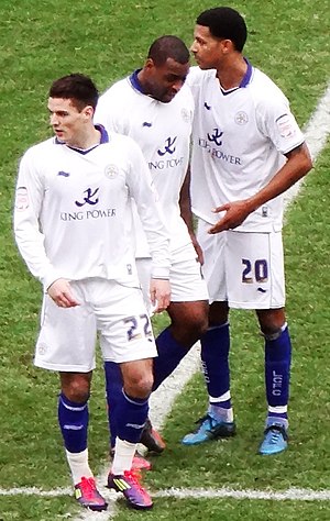 Marshall (left) in action for Leicester in March 2012. Marshall Morgan Beckford.jpg