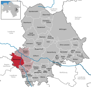 Poziția Meinersen pe harta districtului Gifhorn