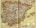 Historical map of Spain and Portugal (1888)