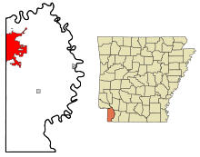 Miller County Arkansas Beépített és be nem épített területek Texarkana Highlighted.svg