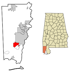 Mobile County Alabama Incorporated and Unincorporated areas Tillmans Corner Highlighted.svg