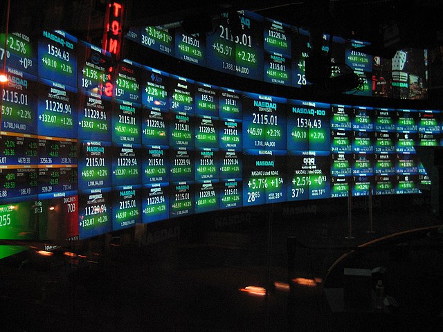 The TV studio at the NASDAQ MarketSite, where CNBC's market updates and the show Fast Money are hosted