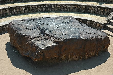 The 60-tonne, 2.7 m-long (8.9 ft) long Hoba meteorite in Namibia is the largest known intact meteorite.[1]