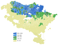 A baszk nyelv beszélőinek megoszlása a Spanyolországi Baszk Autonómiában (2001)