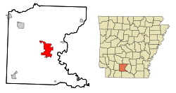 Comté de Ouachita Arkansas Zones constituées et non constituées en société Camden Highlighted.svg