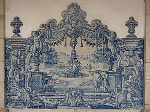 Azulejo in the cloisters of the Monastery of São Vicente de Fora (Lisboa, Portugal), with a scene based on a print by Jean Le Pautre, 1730-1735, unknown architect[81]