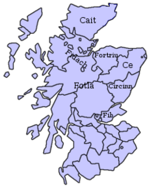 Approximate location of Pictish kingdoms, based on the information given here Pictish kingdoms with Fidach.png