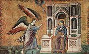 Annunciation mosaic, Santa Maria in Trastevere, Rome, 1291. Pietro Cavallini 013.jpg