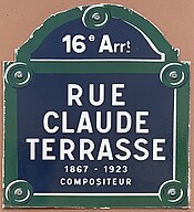 Plaque Rue Claude Terrasse - Paris XVI (FR75) - 2021-08-11 - 1.jpg
