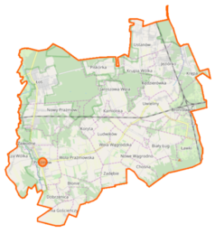 Mapa konturowa gminy Prażmów, po prawej znajduje się punkt z opisem „Gabryelin”