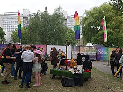 A 'Back to Ours' installation found at the 2022 Pride in Hull event in Queen's Gardens.
