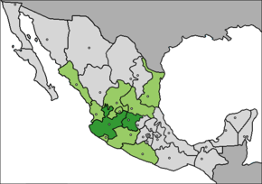 Production of tequila and agave in 2008: Dark green for tequila and light green for agave