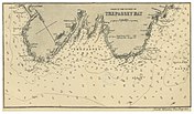 Nautische kaart uit 1869 van het noordelijke deel van de baai (zuiden ligt bovenaan)