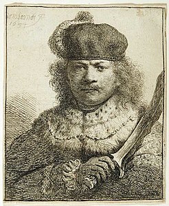 Memportreto kiel orienta potenculo kun kriso, akvaforto, 1634