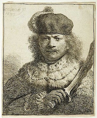 Rembrandt's self-portrait as an oriental potentate with a kris/keris, a Javanese blade weapon from the VOC era (etching, c. 1634). Also, he was one of the first known western printmakers to extensively use (the VOC-imported) Japanese paper. It's important to note that some major figures of Dutch Golden Age art like Rembrandt and Vermeer never went abroad during their lifetime. More than just a for-profit corporation of the early modern world, the VOC was instrumental in 'bringing' the East (Orient) to the West (Occident),[109][110][111][112][113] and vice versa.[114][115][116][117]