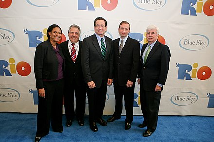Premiere of Blue Sky Studio's Rio at the Connecticut Science Center: Vanessa Morrison, 20th Century Fox Animation president;[49] Jim Gianopulos, Fox Entertainment Group chairman and CEO; Dannel Malloy, governor of Connecticut; Brian Keane, Blue Sky Studios COO;[49] and Chris Dodd, MPAA chairman.