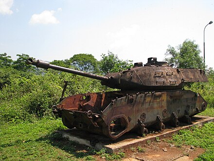 Rusted remains of an American M41 Light Tank in the DMZ