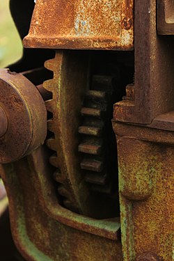Rusty gears on farming equipment