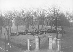 The student body assembled on Rutgers College's Queens Campus on February 14, 1906 Rutgers College Student Body Queens Campus New Brunswick NJ 14FEB1906.jpg