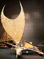 Tepukei (ocean-going outrigger canoe) from the Santa Cruz Islands, held in the Ethnological Museum of Berlin. Sudseeabteilung in Ethnological Museum Berlin 11d.jpg
