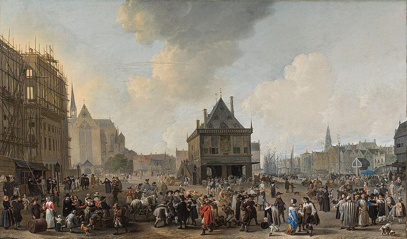 File:SA 3044-De Dam, gezien naar het Noorden, met het Stadhuis in aanbouw-De Dam, met vismarkt.jpg