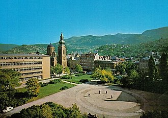 The new building of the Faculty of Economics in Trg Oslobodenja in the 1960s Sarajevo, Trg Oslobodjenja 1960s.jpg
