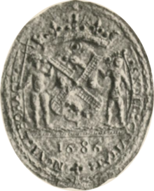 1686 seal with ducal crown Seal of New York City (1686) with Ducal Crown.png