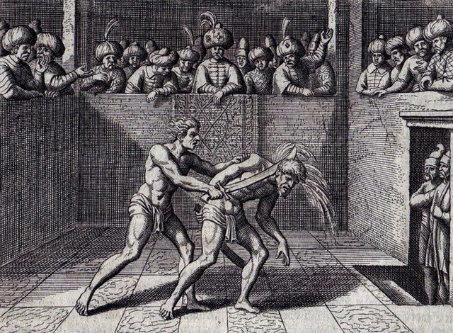 Skanderbeg dueling a Tatar at the Ottoman court, some time before 1439