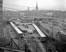 De openingsceremonie van de Tunnelbana op 1 oktober 1950 te Slussen
