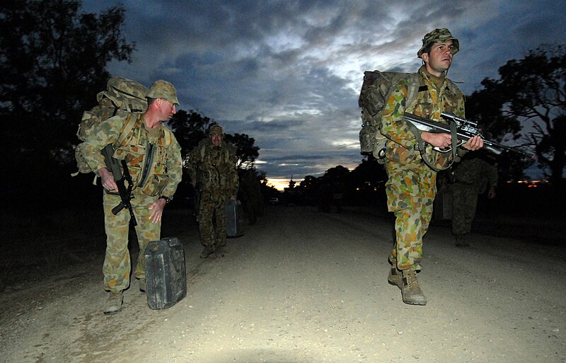 File:Soldiers from 2-14th Queensland Mounted Infantry scout a road prior to troop and vehicle movements during exercise Talisman Sabre 2007 at Shoalwater Bay Training Area.jpg