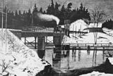 Järnvägsbron 1876, i bakgrunden syns brovaktarens bostad