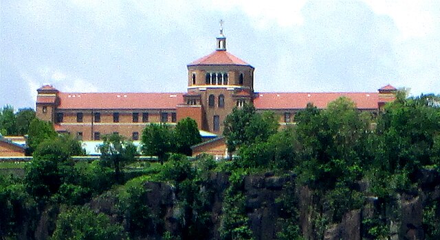 The former Englewood Cliffs campus, as seen from Manhattan