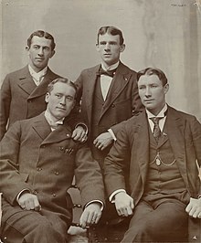 John McGraw (standing, to the right), the last Orioles' manager, with Orioles' teammates Joe Kelley (seated left), Hugh Jennings (seated right), and Willie Keeler (standing left) Stars players of the Baltimore Orioles.jpg