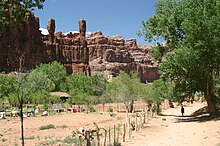 The Wigleeva rock formations watch over Supai SupaiVillageFirstSignWigleeva.jpg