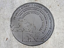 A faux manhole cover commemorating the original site of Mirage Studios in Dover, New Hampshire TMNT manhole Cover.jpg