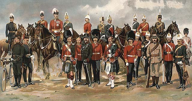 A variety of uniforms used in the Canadian Militia, 1898.