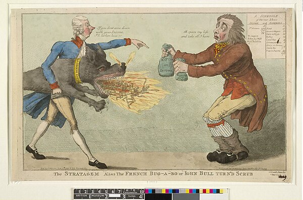 A caricature of William Pitt the Younger collecting the newly introduced income tax