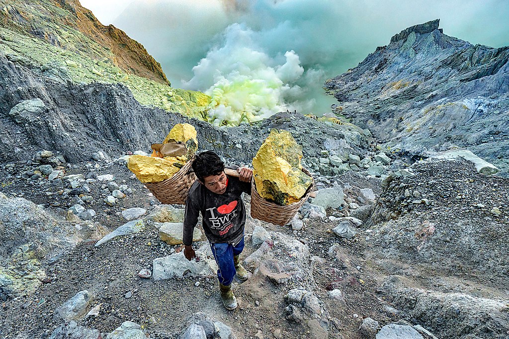 Traditional Sulfur Miners at Kawah Ijen