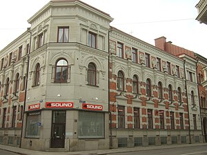 Tryckeribolagets hus sett från korsningen Bankgatan/Rådhusgatan.