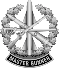 The Master Gunner Identification Badge is awarded to soldiers who complete one of the U.S. Army's master gunner courses. US Army Master Gunner Identification Badge.png