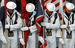 Sailors assigned to the Ceremonial Guard color guard.