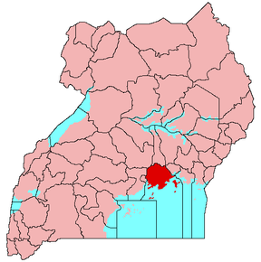 Harta districtului Mukono în cadrul Ugandei
