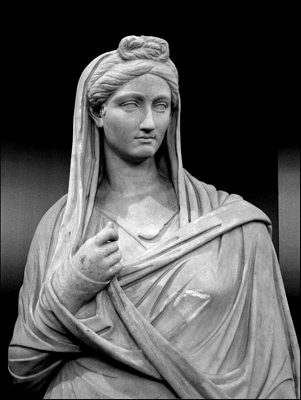 The educated and well-traveled Vibia Sabina (c. 136 AD) was a grand-niece of the emperor Trajan and became the wife of his successor Hadrian; unlike s